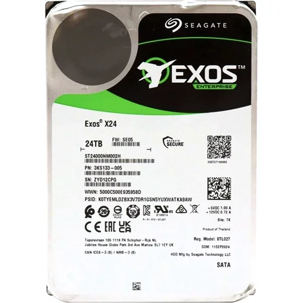 Seagate ST24000NM002H | Exos X24 24TB 3.5-Inch 6Gb/S Sata 7200RPM 512MB Cache 512E/4Kn ISE Server Hard Drive-image
