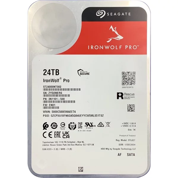 Seagate ST24000NT002 | Ironwolf Pro Helium 24TB 3.5-Inch 6Gb/S Sata 7200RPM 512MB Cache 512E NAS Server Hard Drive-image