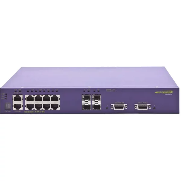 Extreme Networks X440-8T | Summit X440 Series 8 x RJ-45 Ports 10/100/1000Base-T + 4 x SFP Ports + 2 x Stacking Ports Layer 3 Managed 1U Rack-mountable Gigabit Ethernet Network Switch