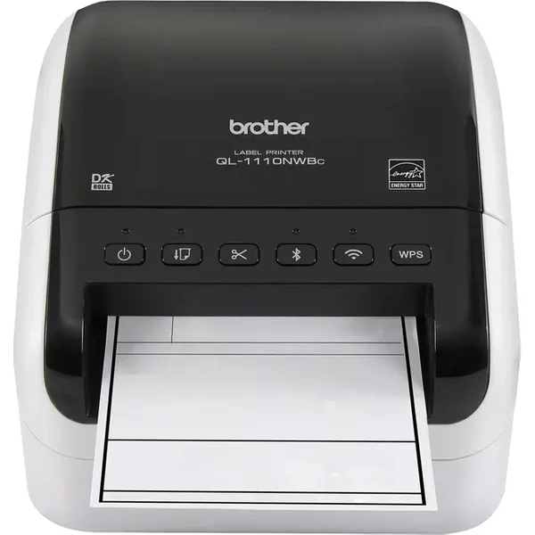 Brother QL-1110NWBC | Monochrome Label Print Desktop Direct Thermal Printer White Glossy Black-image