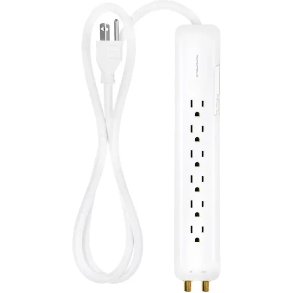 Monoprice 9199 | 6 Outlet Slim Surge Protector Power Strip With Av Coaxial Protection 1080 Joules 4Ft Cord-image