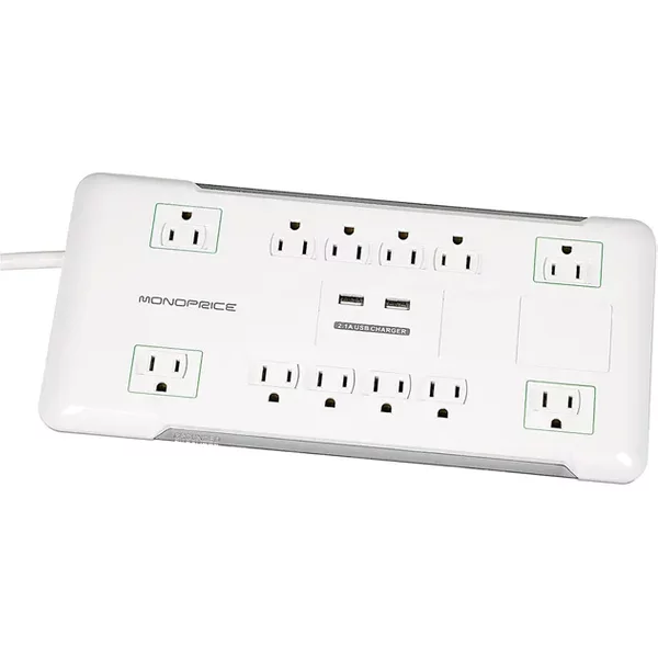Monoprice 9203 | 12 Outlet Power Surge Protector With 2 Built-In Usb Charger Ports 4320 Joules 6Ft Cord-image