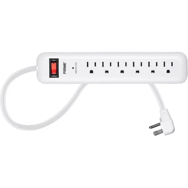 Monoprice 27854 | 6 Outlet Surge Protector Power Strip With Low-Profile Plug With 8Ft Cord 1000 Joules White-image