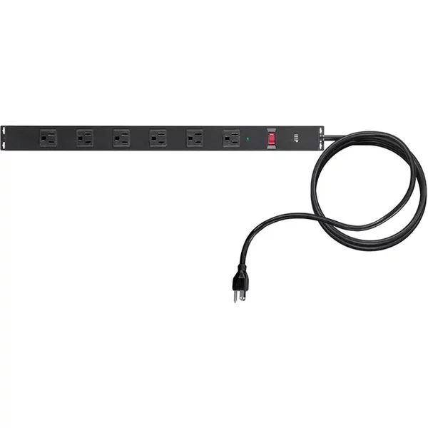 Monoprice 35097 | 6 Outlet Metal Surge Protector Power Strip With Surface Mount Tabs 540 Joules 15Ft Cord Black-image