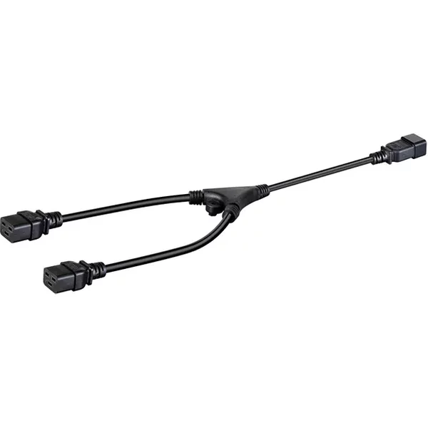 Monoprice 35117 | Heavy Duty Splitter Power Cord IEC 60320 C20 to 2x IEC 60320 C19 12AWG 20A SJTW 100-250V Black 2ft