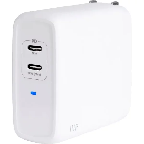 Monoprice 41988 | USB-C Charger 68W 2-Port Pd Gan Technology Foldable Wall Charger White For Macbook Pro/Air Ipad Pro-image