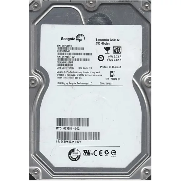 Seagate 9YP15G-021 | Barracuda 7200.12 750GB 3.5-Inch 6Gb/S Sata NCQ 7200RPM 32MB Cache Desktop Hard Drive-image