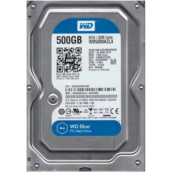 Western Digital WD5000AZLX-00JKKA0 | Blue 500GB 3.5-Inch 6Gb/S Sata 7200RPM 32MB Cache Desktop Hard Drive-image