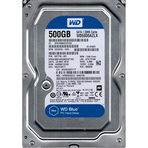 Western Digital WD5000AZLX-60K2TA0 | Blue 500GB 3.5-Inch 6Gb/S Sata 7200RPM 32MB Cache Desktop Hard Drive-image