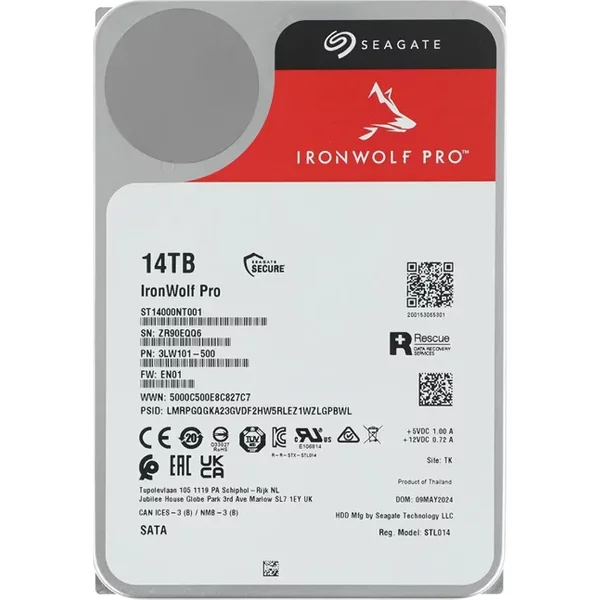 Seagate ST14000NT001 | Ironwolf Pro Helium 14TB 3.5-Inch 6Gb/S Sata 7200RPM 256MB Cache 512E NAS Server Hard Drive-image