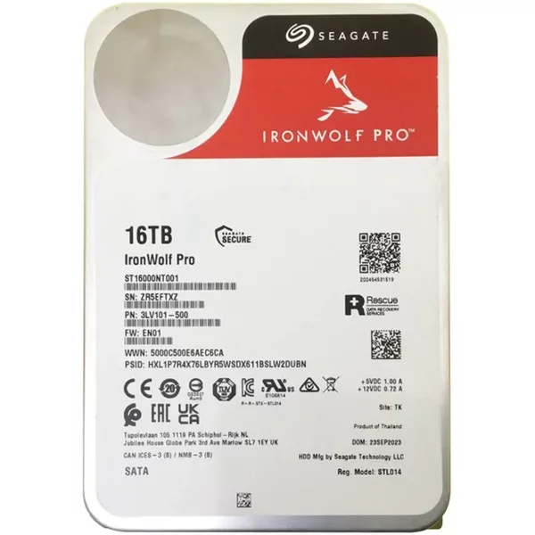 Seagate ST16000NT001 | Ironwolf Pro Helium 16TB 3.5-Inch 6Gb/S Sata 7200RPM 256MB Cache 512E NAS Server Hard Drive-image