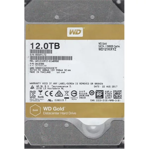 Western Digital WD121KRYZ-01W0RB0 | Gold Helium 12TB 3.5-Inch 6Gb/S Sata 7200RPM 256MB Cache 512E Enterprise Class Hard Drive-image