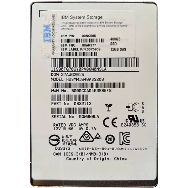 Ibm 00AK377 | 400GB Multi-Level Cell Sas 12Gb/S 2.5-Inch Solid State Drive-image