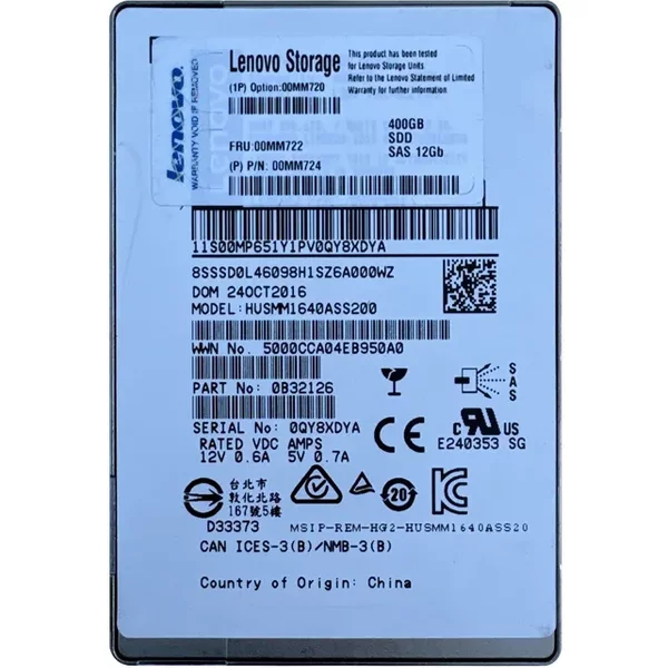 Lenovo 00MM720 | 400GB Multi-Level Cell Sas 12Gb/S Hot-Swappable 2.5-Inch Solid State Drive-image