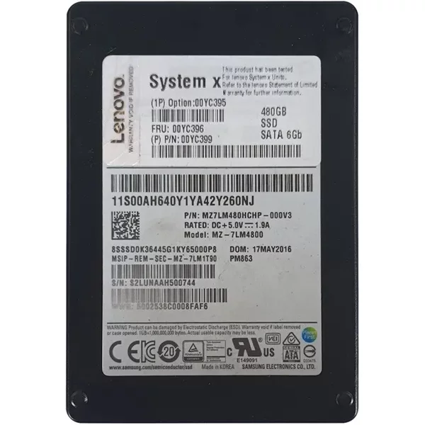 Lenovo 00YC395 | 480GB Multi-Level Cell Sata 6Gb/S Hot-Swappable 2.5-Inch Solid State Drive For System X3550 M5 Server-image