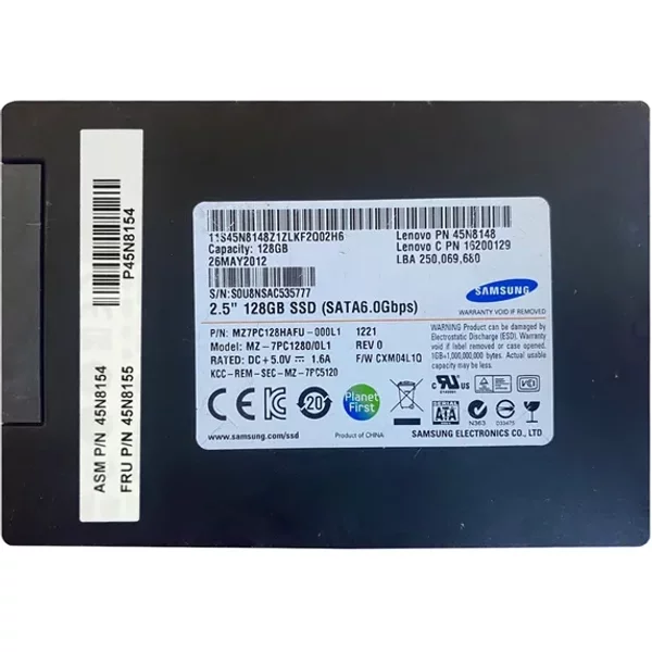Lenovo 45N8155 | 128GB Multi-Level Cell Sata 6Gb/S 2.5-Inch Solid State Drive For Thinkpad T430S Series-image