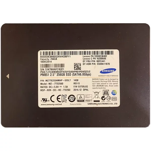 Samsung MZ-7TE2560 | PM851 Series 256GB Triple-Level-Cell Sata 6Gb/S 7Mm 2.5-Inch Solid State Drive-image