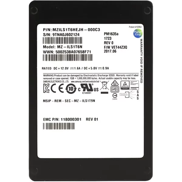 Samsung MZ-ILS1T6N | Enterprise Pm1635A Series 1.6TB Multi-Level Cell Sas 12Gb/S Mixed-Use 2.5-Inch Solid State Drive-image