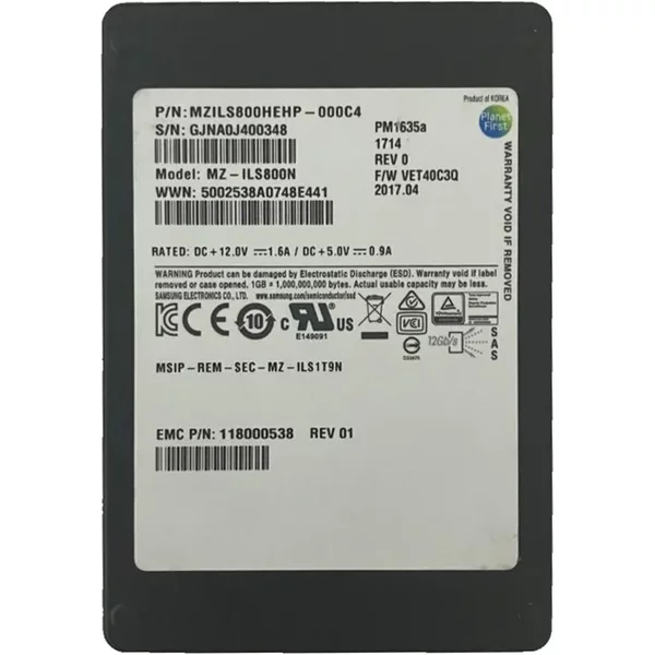 Samsung MZILS800HEHP-000C4 | Enterprise Pm1635A Series 800GB Triple-Level Cell Sas 12Gb/S Mixed-Use 2.5-Inch Solid State Drive-image