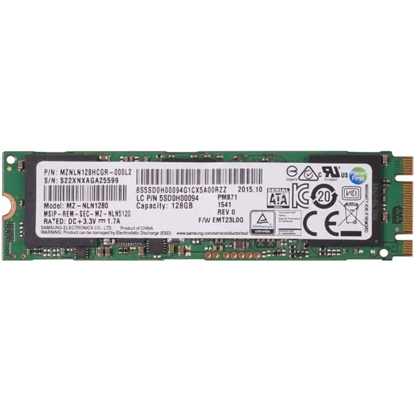 Samsung MZNLN128HCGR-000L2 | PM871 Series 128GB Tlc Sata 6Gb/S Mainstream Endurance AES-256 M.2 2280 Internal Solid State Drive-image