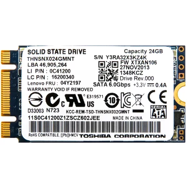 Lenovo 04Y2197 | 24GB Multi-Level Cell Sata 6Gb/S M.2 2242 Solid State Drive For Thinkpad T440S-image