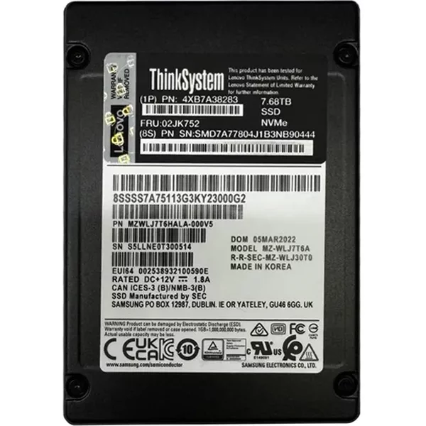 Lenovo 4XB7A38283 | 7.68TB Pci Express 4.0 X4 Nvme Hot Swap U.2 2.5-Inch Internal Solid State Drive-image