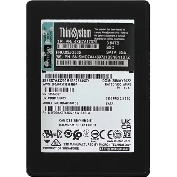 Lenovo 02JG535 | 3.84TB Sata 6Gb/S Entry Hot Swap 2.5-Inch Solid State Drive For Thinksystem-image