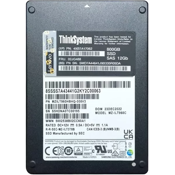 Lenovo 4XB7A17062 | 800GB Sas 12Gb/S Hot Swappable 2.5-Inch Solid State Drive-image