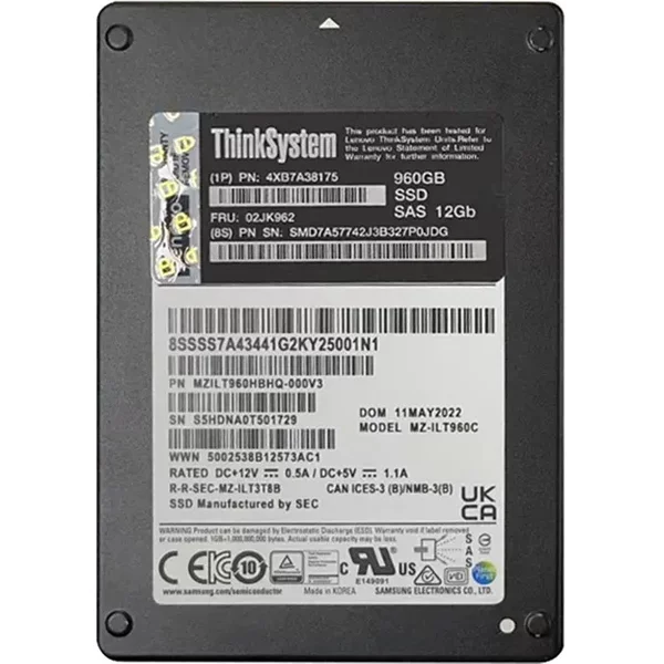 Lenovo 4XB7A38175 | 960GB Sas 12Gb/S 2.5-Inch Internal Solid State Drive For Thinksystem-image