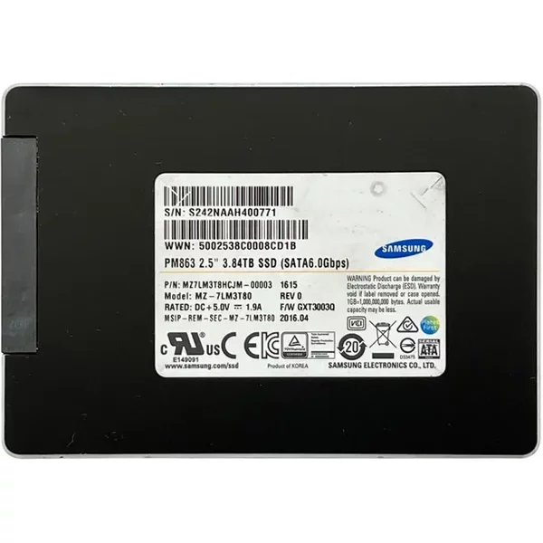 Samsung MZ7LM3T8HCJM-00003 | Enterprise PM863 Series 3.84TB Multi-Level Cell Sata 6Gb/S Read-Intensive 2.5-Inch Solid State Drive-image