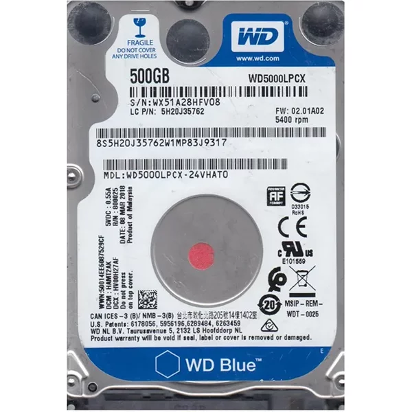 Western Digital WD5000LPCX | Blue 500GB 5400RPM Sata 6Gb/S 16MB Cache (Rohs) 2.5-Inch Hard Drive-image