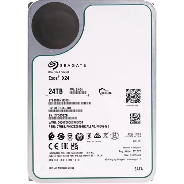 Seagate ST24000NM000H | Exos X24 24TB 7200RPM Sata 6Gb/S 512MB Cache 512E/4Kn 3.5-Inch Enterprise Hard Drive-image