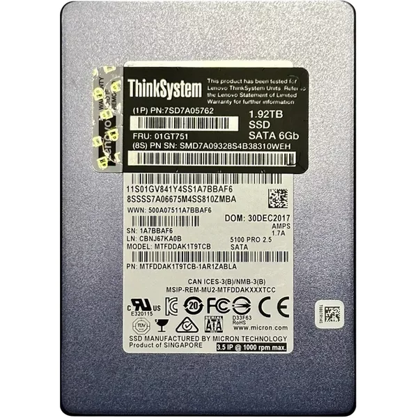 Lenovo 01GT751 | 1.92TB Tlc Mainstream Sata 3.0 6Gbps Hot Swap 2.5-Inch Internal Solid State Drive-image