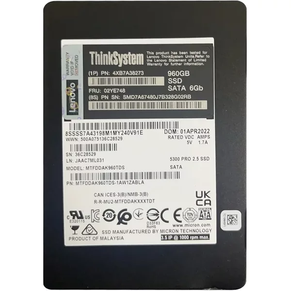 Lenovo 02YE748 | 960GB Sata 6Gb/S Entry Hot Swap 2.5-Inch Solid State Drive For Thinksystem-image