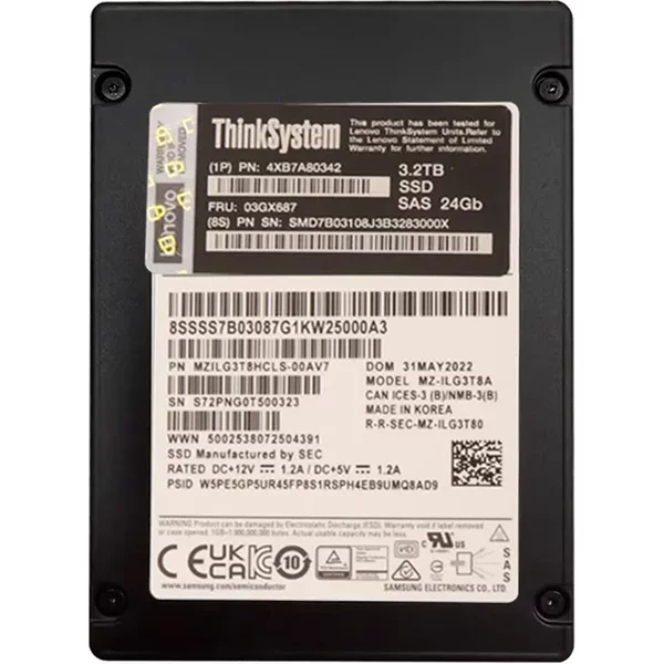 Lenovo 03GX687 | 3.2TB Sas 24Gb/S Mixed Use Hs Sed 2.5-Inch Solid State Drive For Thinksystem-image