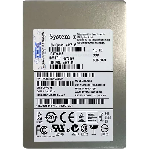 Ibm 49Y6199 | 1.6TB Multi-Level Cell Sas 6Gb/S Hot Swappable 2.5-Inch Solid State Drive-image