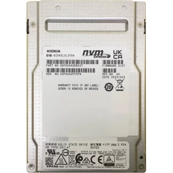 Kioxia KCD6XLUL3T84 | CD6-R Series 3.84TB Tlc Pci Express 4.0 X4 Nvme Read Intensive (Sie) U.3 2.5-Inch Internal Solid State Drive-image