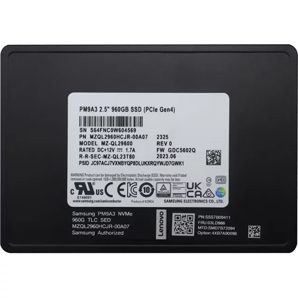 Samsung MZQL2960HCJR-00A07 | PM9A3 Series 960GB Triple-Level Cell Pci Express Nvme 4.0 X4 U.2 2.5-Inch Solid State Drive-image