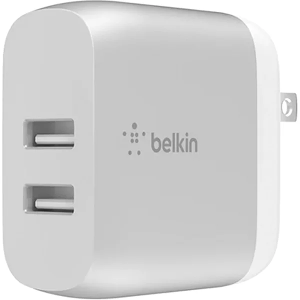 Belkin WCD001DQ1MWH | 24W Portable Dual-Port USB-A Wall Charger 2XUSB-A (12W) With USB-A To Lightning Cable Power Adapter White-image