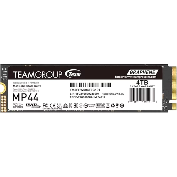 Team Group TM8FPW004T0C101 | MP44 Series 4TB PCI Express 4.0 x4 NVMe M.2 2280 Solid State Drive