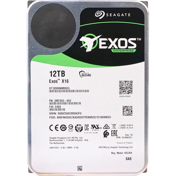 Seagate ST12000NM002G | Exos X16 12TB 7200RPM SAS 12Gb/S 512E/4Kn 256MB Cache 3.5-Inch Hard Drive-image