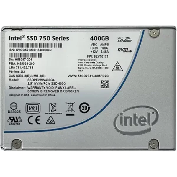 Intel SSDPE2MW400G4 | 750 Series 400GB Mlc Pci Express 3.0 X4 Nvme Plp U.2 2.5-Inch Internal Solid State Drive-image