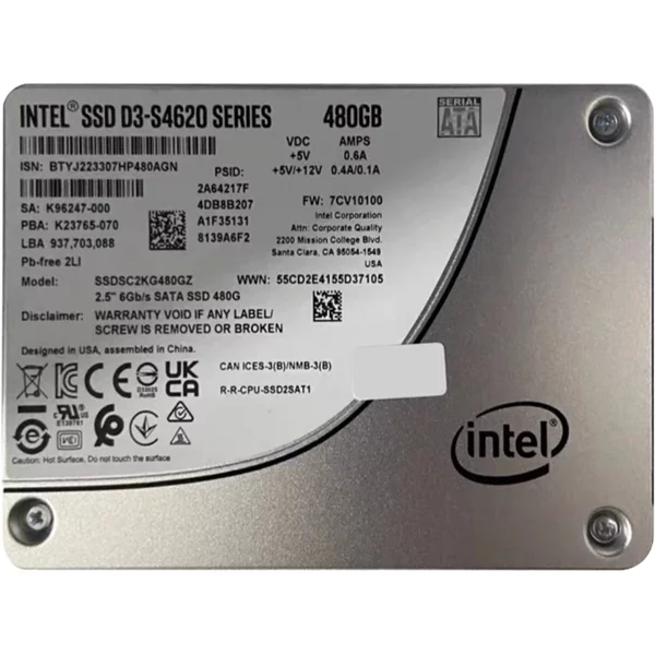 Intel SSDSC2KG480GZ | Ssd D3-S4620 Series 480GB Sata 6Gb/S 3D Nand Tlc (AES-256 / Plp) 2.5-Inch Solid State Drive (Ssd)-image