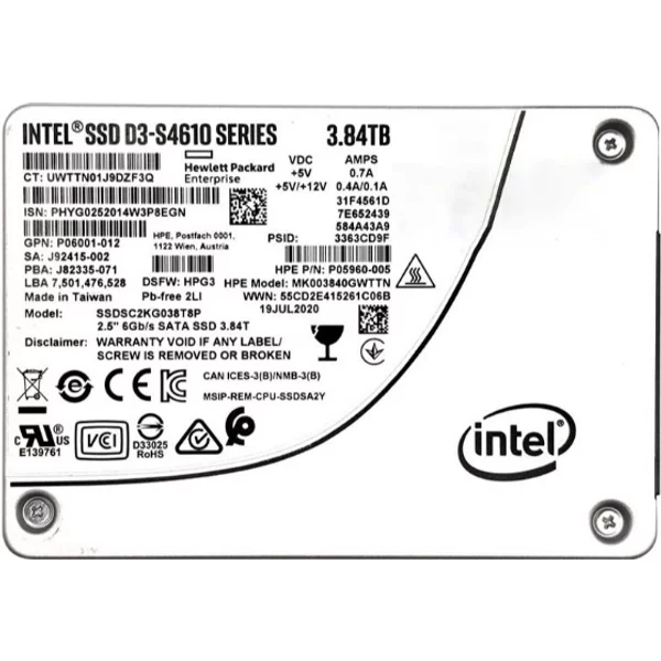 Hp MK003840GWTTN | 3.84TB Sata 6Gb/S Mixed Use 2.5-Inch Solid State Drive For Proliant G8 & G10 Servers-image