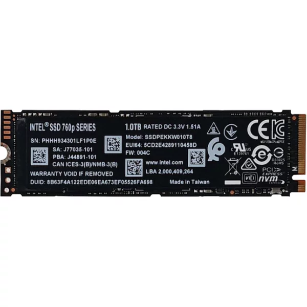 Intel SSDPEKKW010T8 | 760P Series 1TB Tlc Pci Express 3.1 X4 Nvme AES-256 M.2 2280 Internal Solid State Drive-image