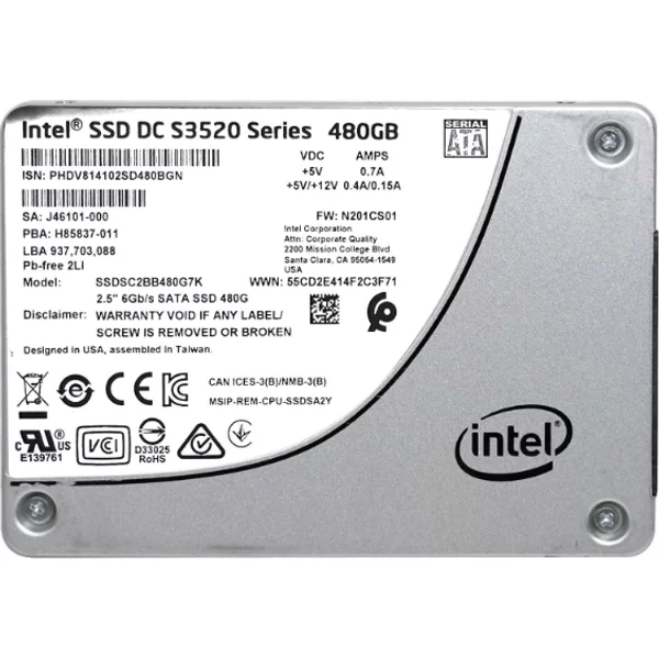 Intel SSDSC2BB480G7K | Dc S3520 Series 480GB Mlc Sata 6Gb/S (AES-256 / Plp) 2.5-Inch Internal Solid State Drive-image