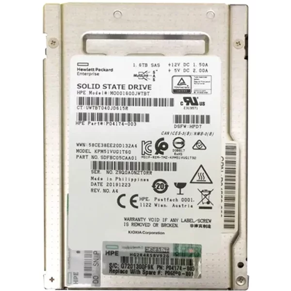 Hp P04174-003 | 1.6TB Multi-Level Cell Sas 12Gb/S Mixed Use 2.5-Inch Solid State Drive For Proliant DL325 Gen10-image