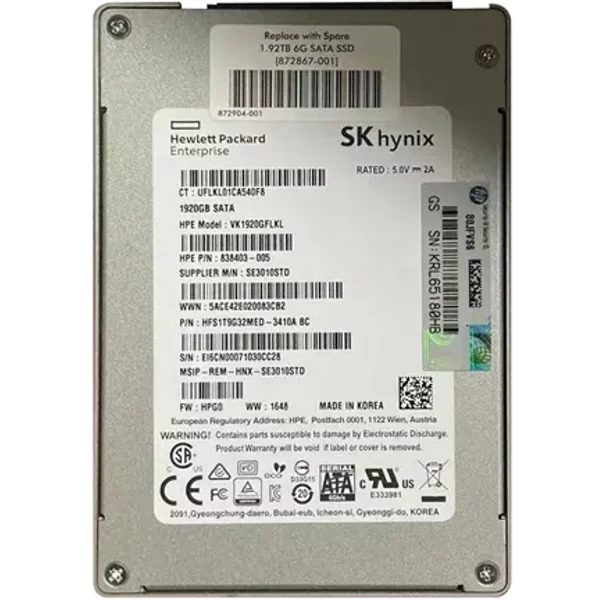 Hp VK1920GFLKL | 1.92TB Multi-Level Cell Sata 6Gb/S Hot Swappable Read Intensive-3 2.5-Inch Enterprise Solid State Drive For Proliant DL120 Gen9-image