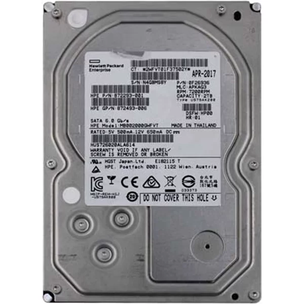 HP MB002000GWFVT | 2TB 7200RPM Sata 6Gb/S Hot-Pluggable (512N) 3.5-Inch Midline Hard Drive For Proliant Server & Storage Array-image
