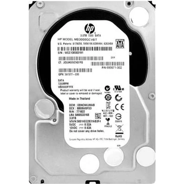 HP MB3000GCVBT | 3TB 7200RPM Sata 6Gb/S Hot-Swappable 512N 3.5-Inch Midline Hard Drive For Proliant Servers-image
